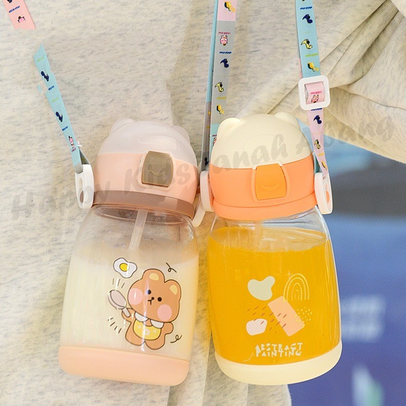 BOTOL MINUM ANAK BPA FREE DENGAN SEDOTAN MOTIF LUCU / BOTOL MINUM SEKOLAH ANAK