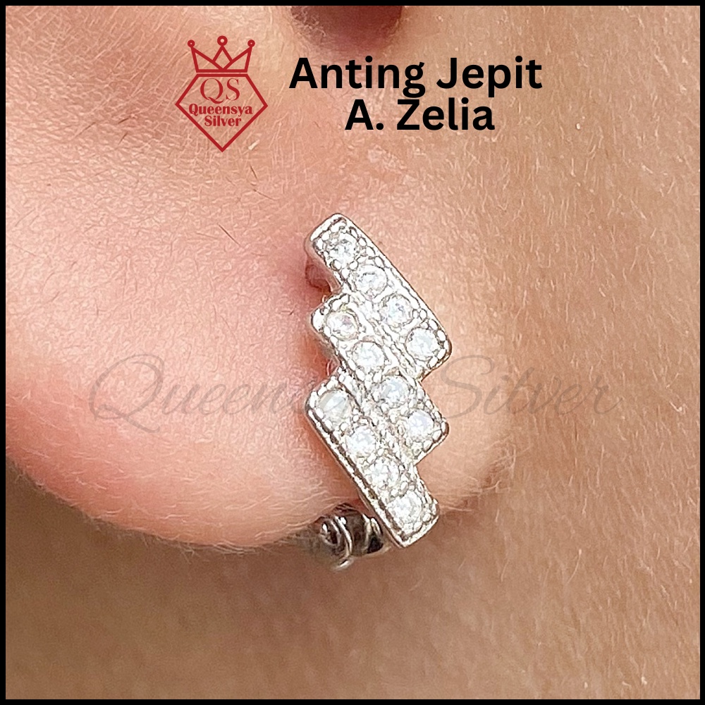 Anting Perak Asli | Anting Jepit Perak Lapis Emas Model Z Petir Queensya Silver