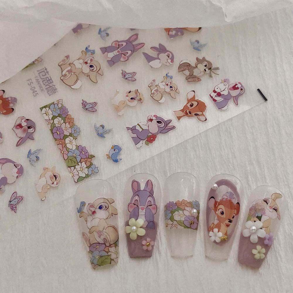 AUGUSTINA Agustina Kartun Stiker Kuku Wanita Lucu Crayon Shin-chan Hewan Manicure Aksesoris Self Adhesive Nail Art Dekorasi