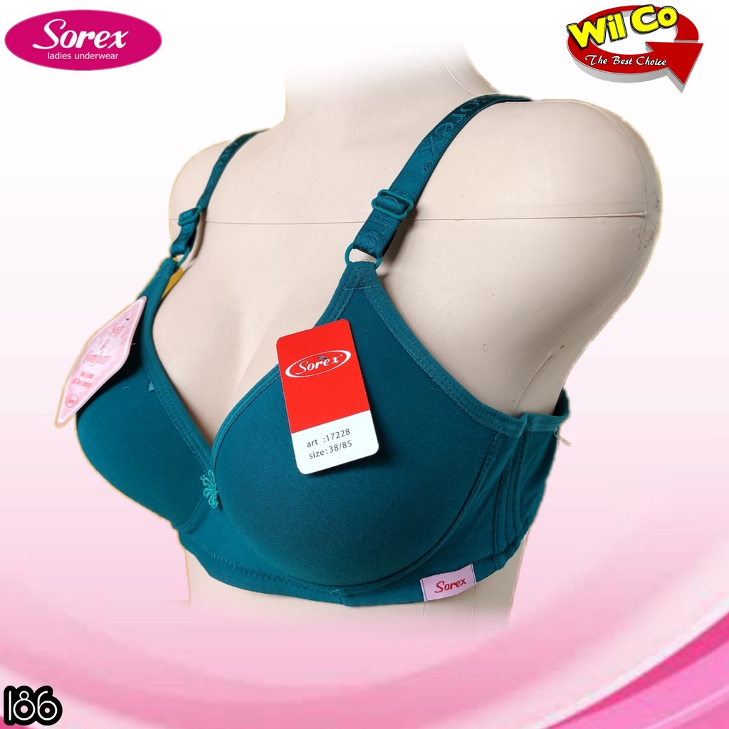 K186 - BRA WANITA SOREX BUSA TIPIS TANPA KAWAT TIGA PENGAIT CUP B/SEDANG SIZE 36-42