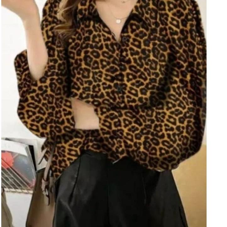 ば KEMEJA LEOPARD WANITA OVERSIZE JUMBO ↠