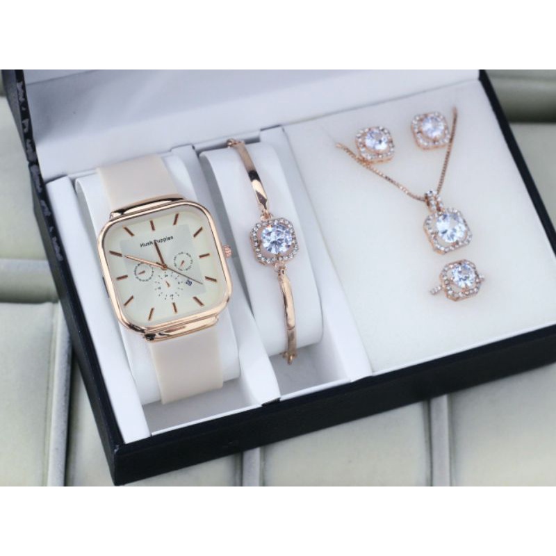 JAM TANGAN WANITA HUSH PUPPIES PAKET FREE GELANG ANTING KALUNG PAKET