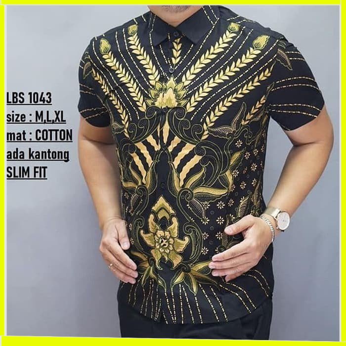 KEMEJA PRIA BATIK LENGAN PENDEK HEM BAHAN KATUN HALUS 40S LBS 1043 MEWAH PREMIUM BAJU ELEGANT SIZE M L XL  SKU MS JAKARTA