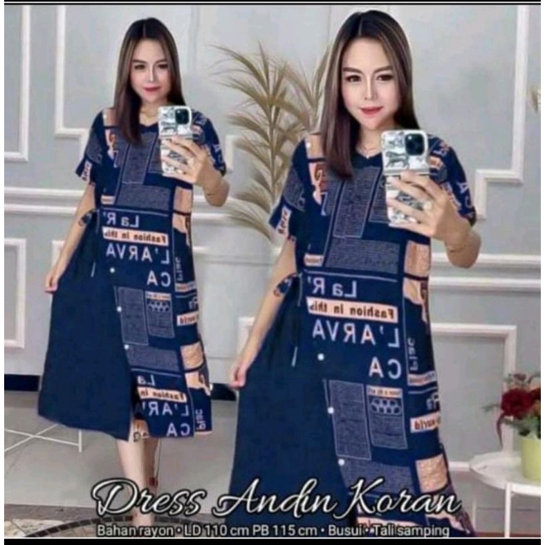 Daster Andin Daster Rayon Premium Motif Kombinasi Koran Polos  Terkini  Dress Korean