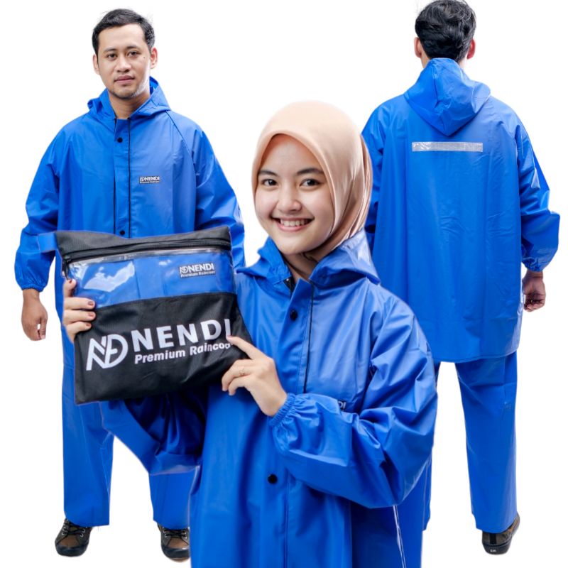 PROMO !!! JAS HUJAN MANTEL PREMIUM RAINCOAT NENDI SETELAN PRIA WANITA ANTI REMBES BAHAN PVC 0,25 kualitas axio