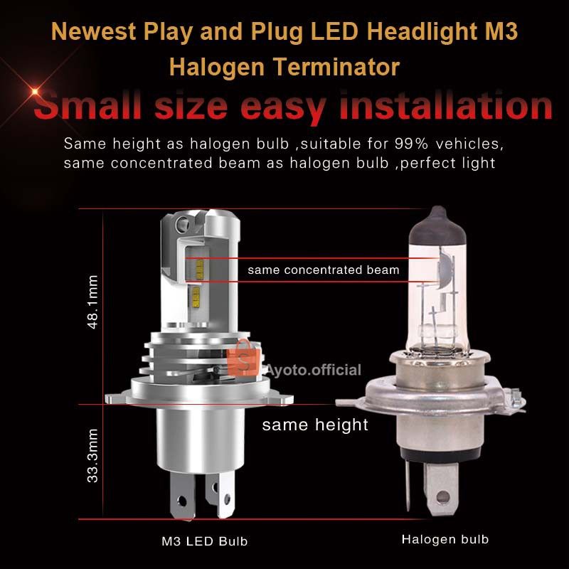 SEPASANG LAMPU LED H4/HS1 AYOTO A1 HI LOW 35WA CAHAYA PUTIH UNTUK LAMPU UTAMA MOBIL