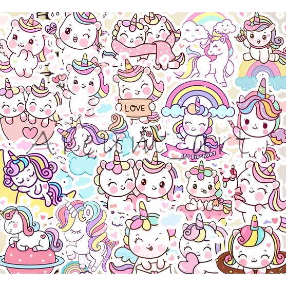 

50PCS Sticker Unicorn - sticker cute cat untuk Scrapbook / Jurnal / Diary tahan air