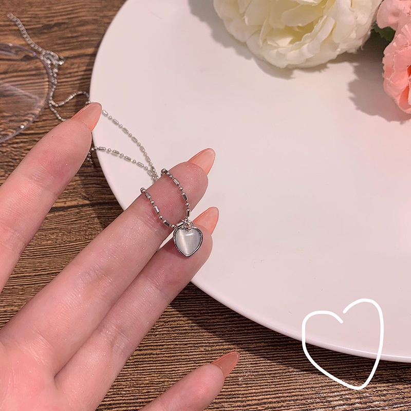 Kalung Liontin Rantai Opal Berbentuk Hati Halus Trendi Untuk Wanita Temperamen Perhiasan Hadiah Pernikahan