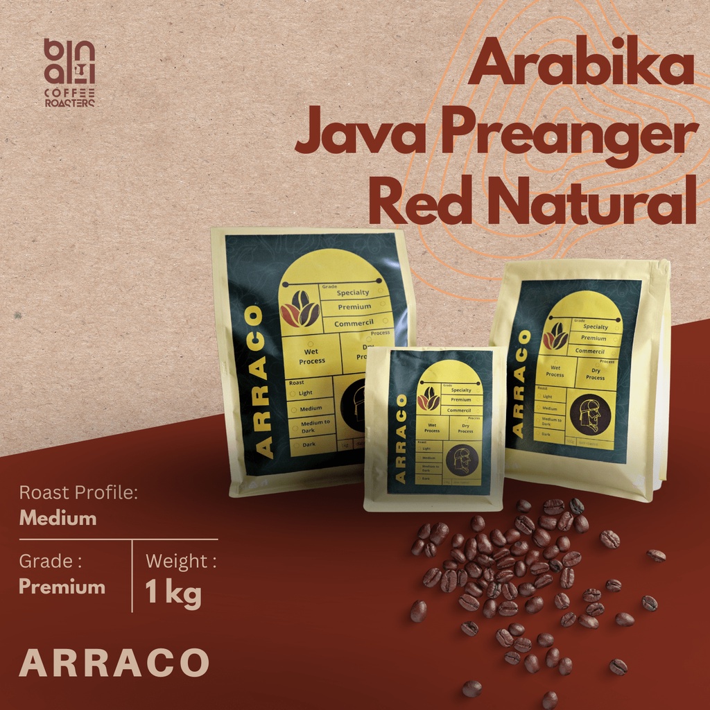 

ARRACO KOPI - Kopi Arabika Java Preanger Red Natural 1KG Biji / Bubuk | Natural - Medium Roasted