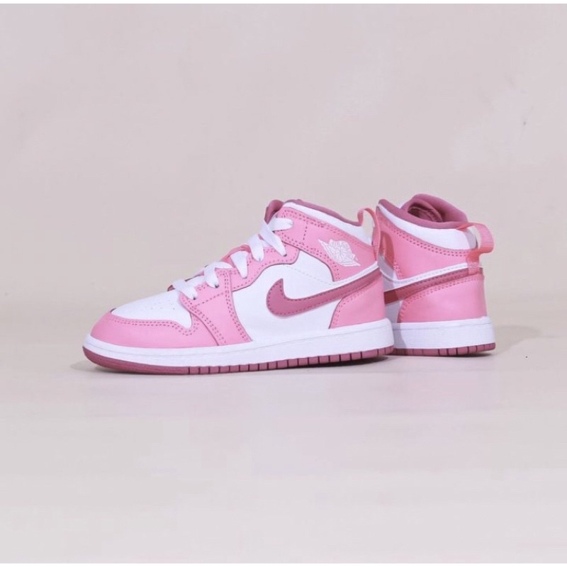 NIKE AIR JORDAN 1 MID KIDS “PINK/WHITE"  ORIGINAL (BNWB)