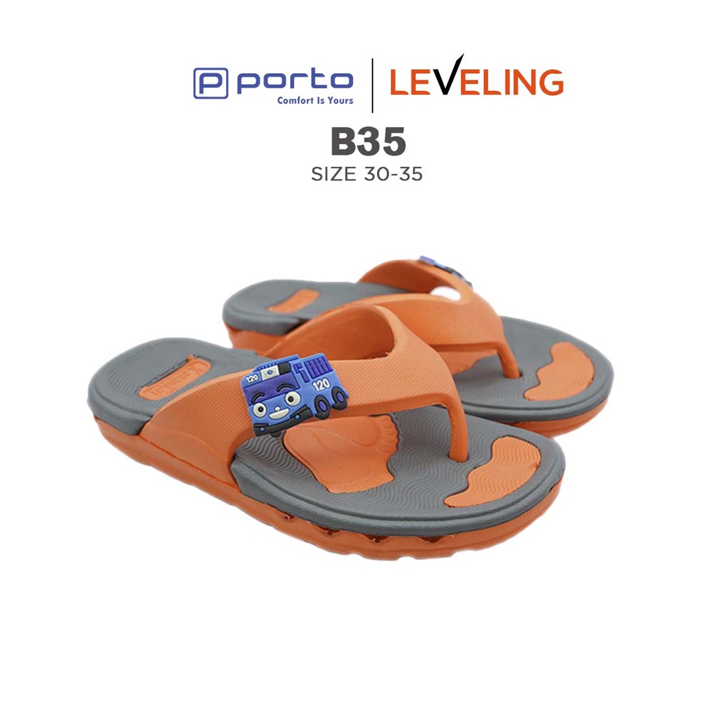 B35 - Porto Leveling Sandal Jepit Anak Laki-laki Size 30 -35 Karet Karakter Nyaman Empuk Lucu Tayo Bus Original