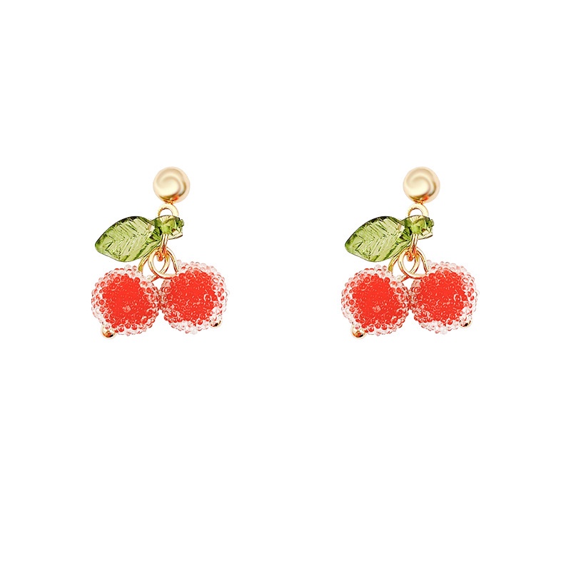 925 Perak Jarum Gula Manik-Manik Cherry Anting Fashion Perempuan Anting Lucu
