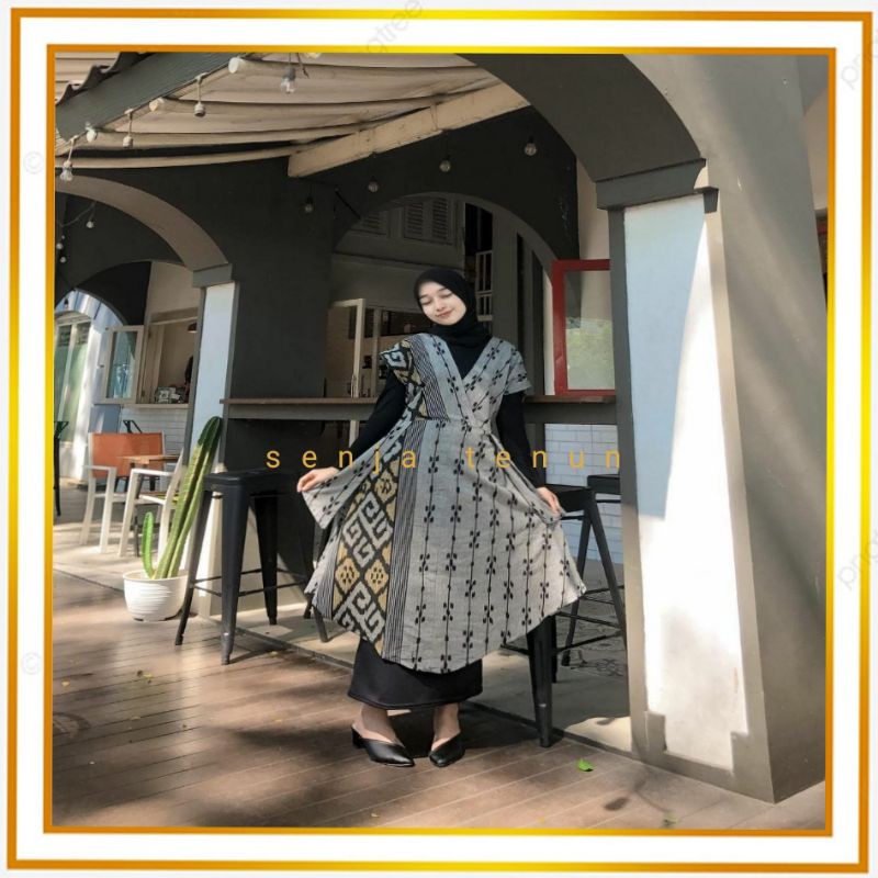 Dress tenun naomi mididress full tenun warna grey gold/dress tenun couple full tenun