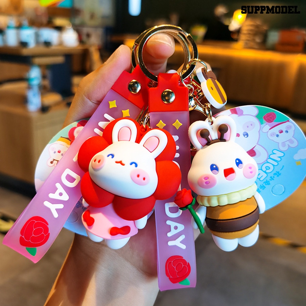 [Auto] Kelinci Gantungan Kunci Serbaguna Warna-Warni Lucu Kartun Bentuk Hewan Tiga Dimensi Hias Hadiah Boneka Kelinci Liontin Kunci Mobil Gantungan Ransel Perhiasan