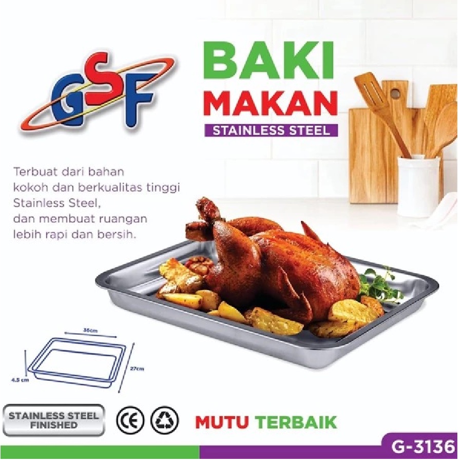 GSF Nampan Stainless Persegi Bake Tray Loyang Serbaguna 36 X 27 CM