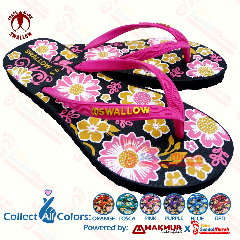 Toko Sendal Murah - Sandal Jepit Swallow Floral - Motif Bunga Emas Metallic [Tk Sendal Murah LDS 04 Swl Retro Female]