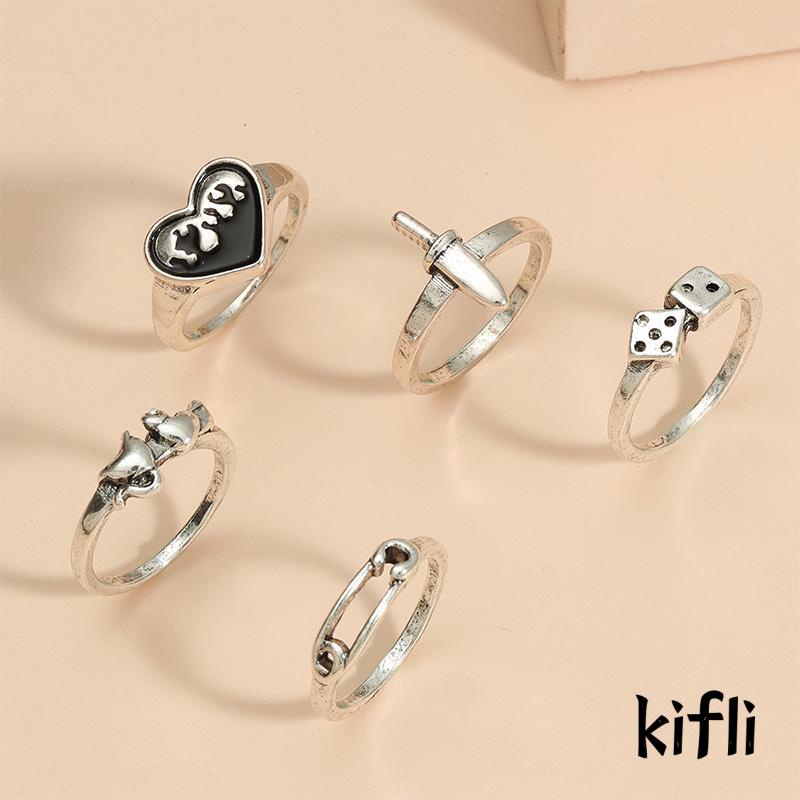 [KD]5pcs/Set Paper Clip Ring Antique Silver Vintage Ring