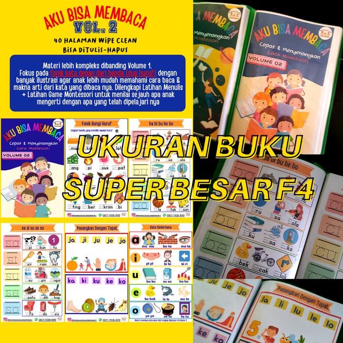 BUKU BELAJAR MEMBACA ANAK TK PAUD SD ALA MONTESSORI CEPAT TANPA DIEJA