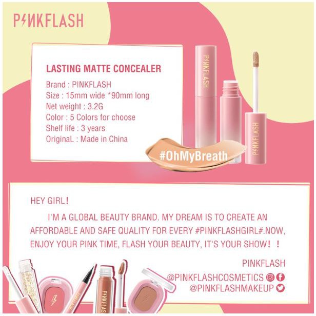 PINKFLASH Lasting Matte Concealer | PINK FLASH #OhMyBreath Liquid Concealer Tahan Air Tahan Lama - PF F04 - Concealer