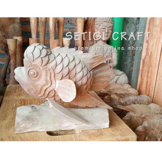 Hiasan Meja Patung Kayu Patung Ikan Louhan 20 cm