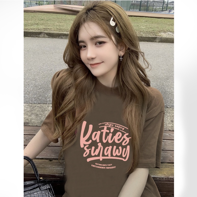 Baju Oversize Kekinian American Retro Lengan Pendek Letter Graffiti Print T-shirt Basic Toffe Kaos