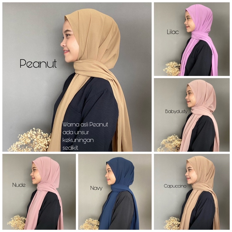 Pashmina Ceruty baby doll premium pasmina ceruty  baby doll pashmina ceruty tepi jahit -+ 175x75