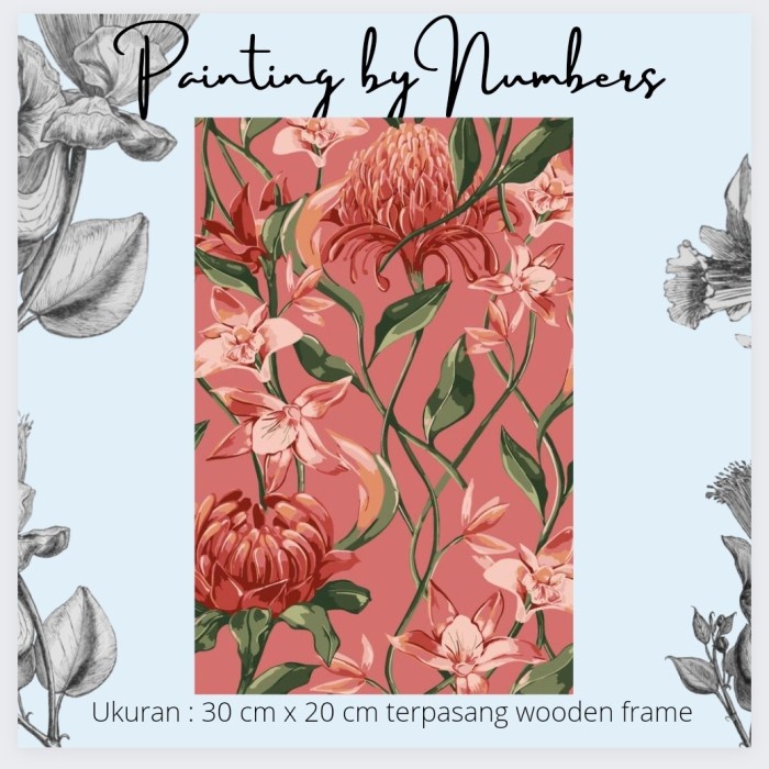 DIY PAINTING BY NUMBER 30X20 KERAJINAN TANGAN - RED FLOWER