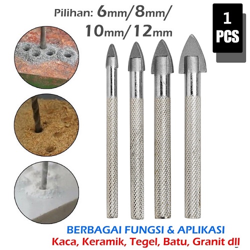 Mata Bor Tombak Segitiga Tungsten Untuk Keramik Kaca Tembok Granit Porselin Drill Bit Ukuran 6mm 8mm 10mm 12mm