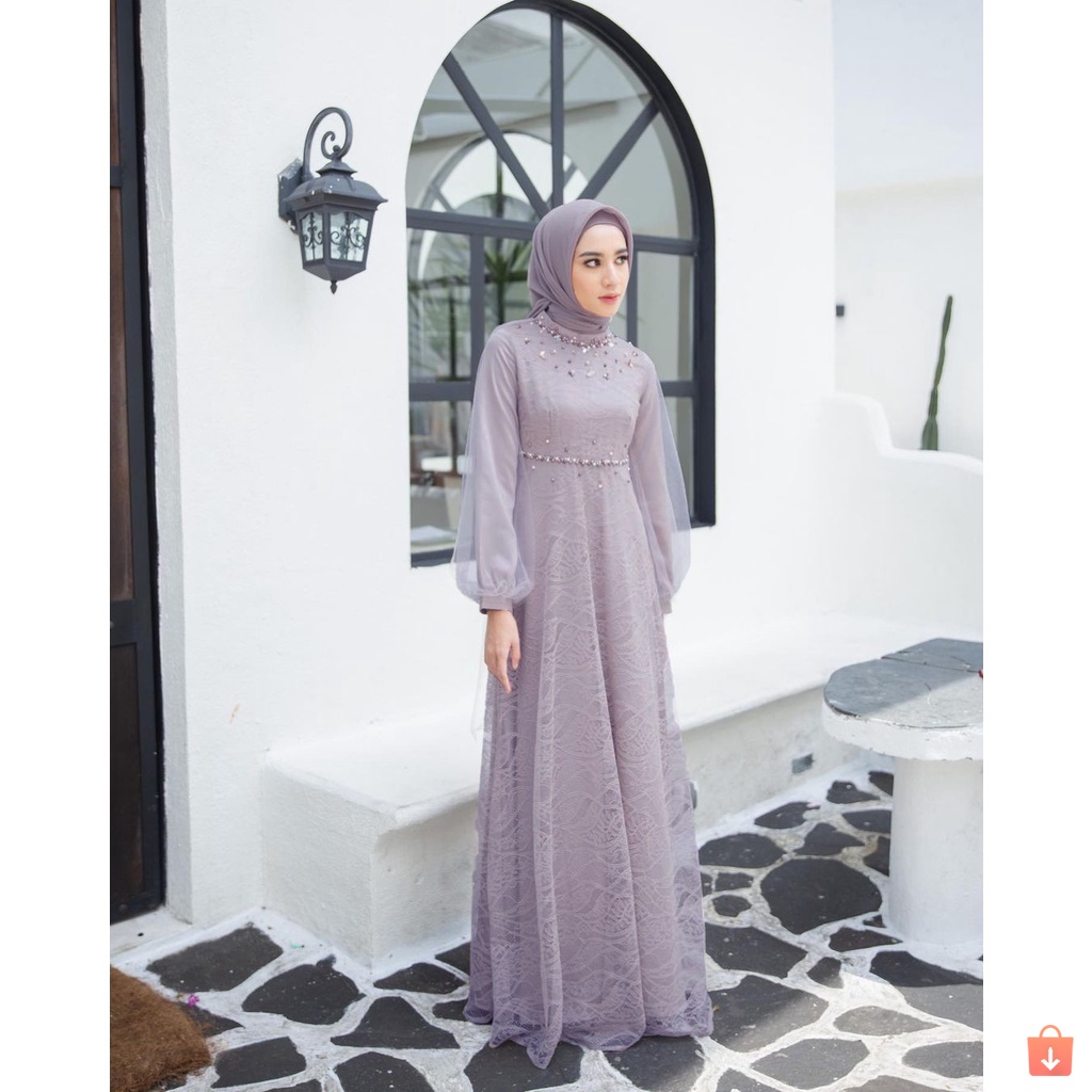 BATIK EXPRESS - Dress Modern Danira Dress Wanita Modern Brokat Tulle Mix Payet Premium Gamis Lebaran Dan Tunangan Kekinian Gamis Wanita Maxi Allsize Furing Satin Premium