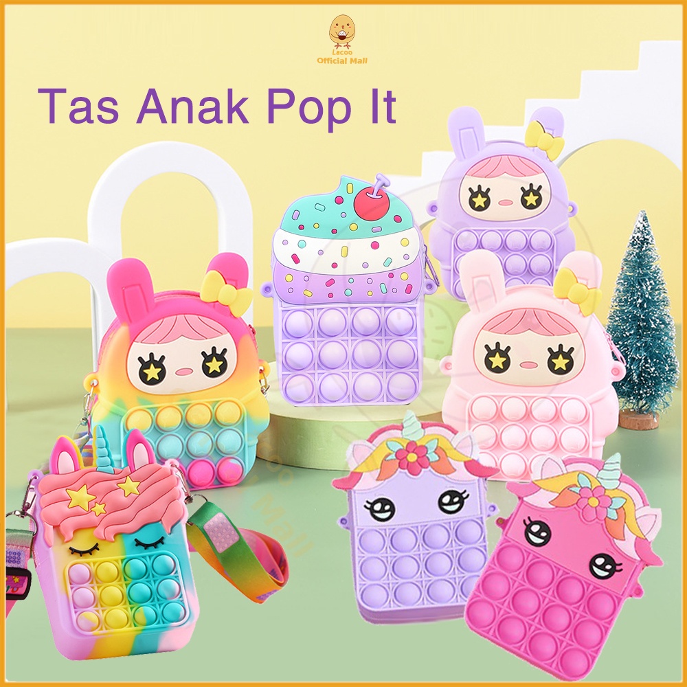 Lacoo Tas anak pop it lucu Dompet import Tas slempang anak perempuan kue Pop it jelly