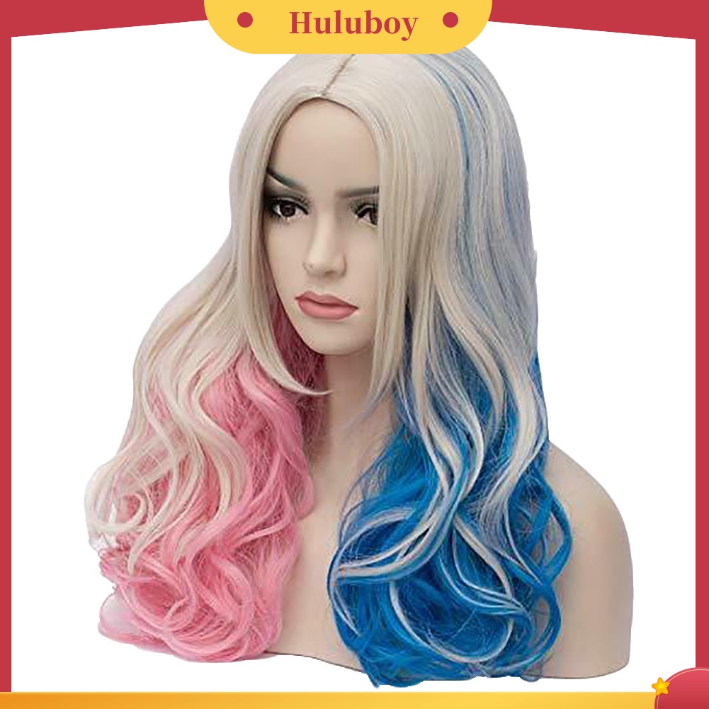 Wig Rambut Panjang Keriting Warna Gradasi Pink Biru Untuk Cosplay Wanita