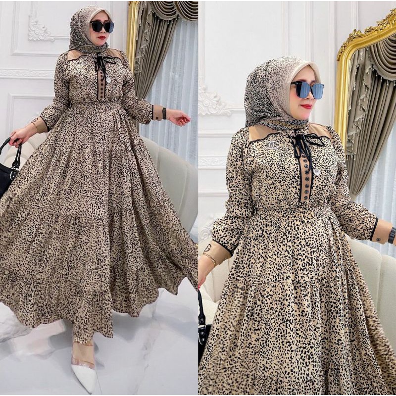 REALPICTSIAP KIRIM MIDI DRESS ORI SHR MOTIF LEOPARD.