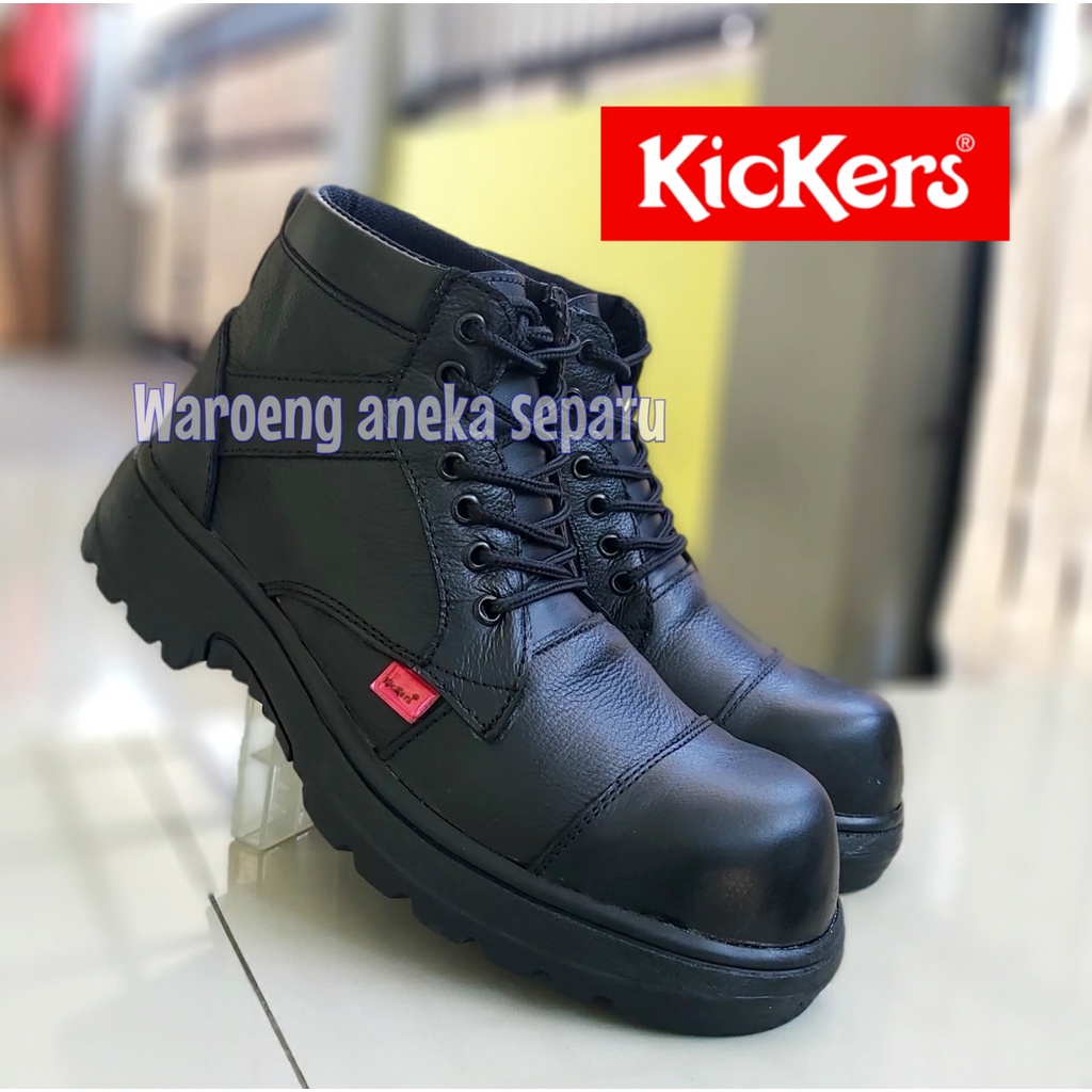 SEPATU SAFETY BOOTS KICKERS PRIA UJUNG BESI KULIT KERJA PROYEK LAPANGAN SEPATU PANSUS HITAM COKLAT T