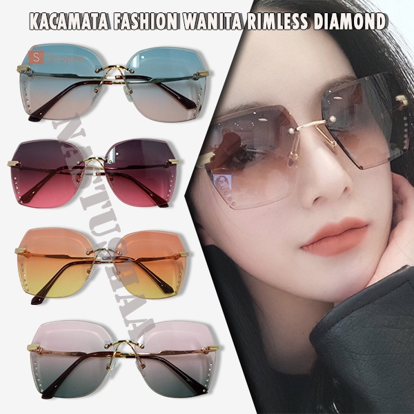 Kacamata Hitam Wanita No Frame Titanium Diamond Kacamata Fashion Wanita Murah Sunglasses Import Gradasi