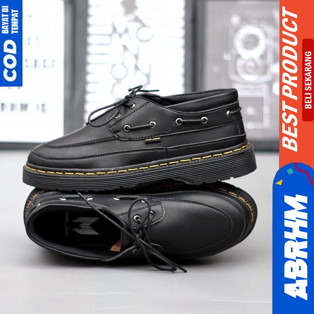 Sepatu Boots Formal Pantofel Docmart low Kerja Pria Hitam Abrhm Wenly
