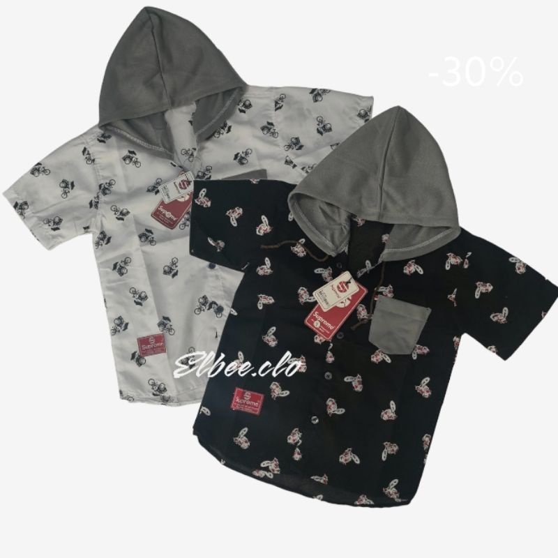 Baju Kemeja Anak Laki Laki Motif Keren Kekinian Kemeja Anak lucu Pakai cindung Topi Motif surfing Usia 2-13 tahun