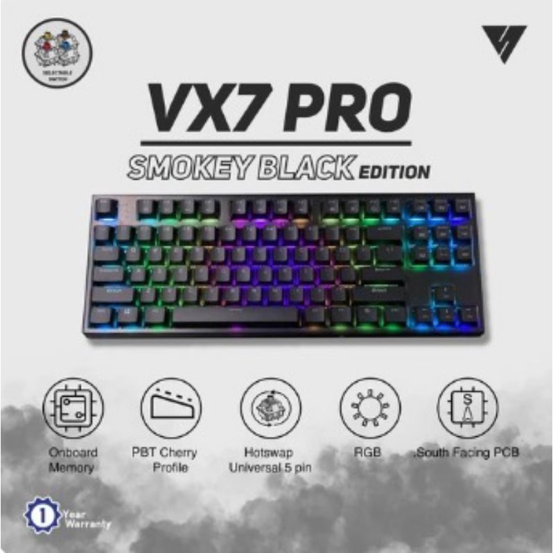 Vortex Series VX7 Pro Smokey RGB Hotswap - Mechanical Gaming Keyboard - Outemu Blue