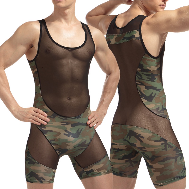 Men Bodysuit Underwear Panties Shapers Wrestling Singlet Jumpsuit Breathable Mesh Mens Underwear Cam