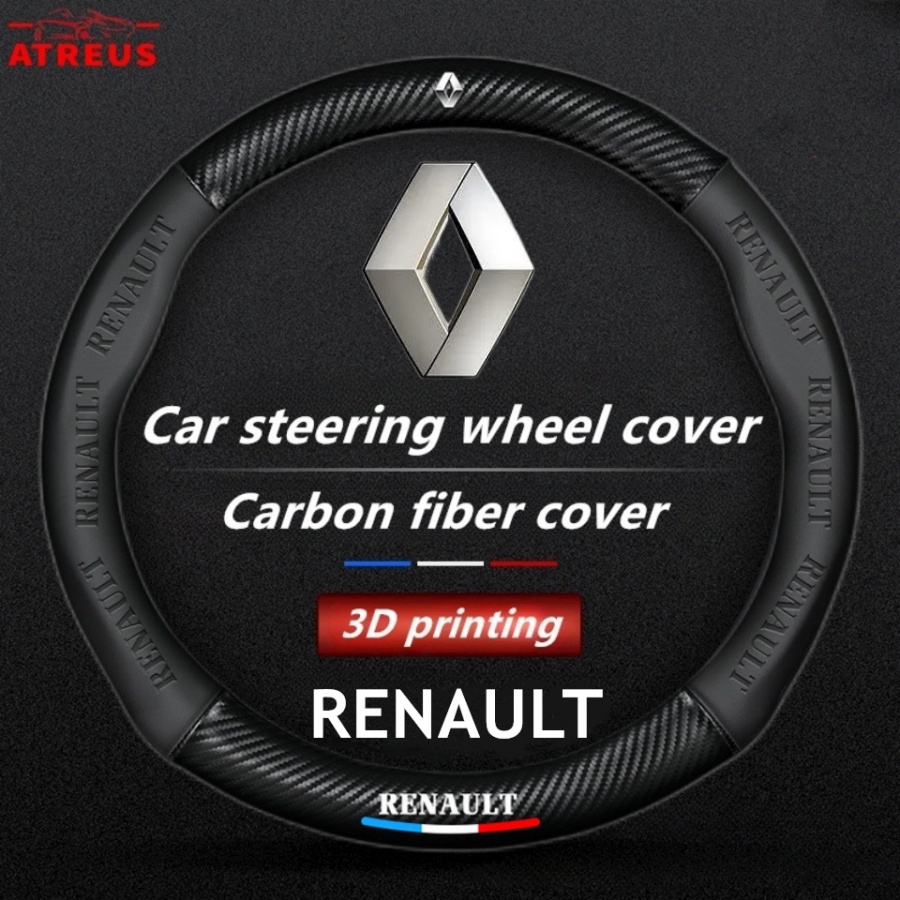 Cover Setir Mobil Renault Untuk Clio Fluence Duster Megane2 Sandero Kwid Logan Captur Scenic Auto Steering Wheel Cover Pelindung Kemudi Interior Mobil Logo Printing 3D