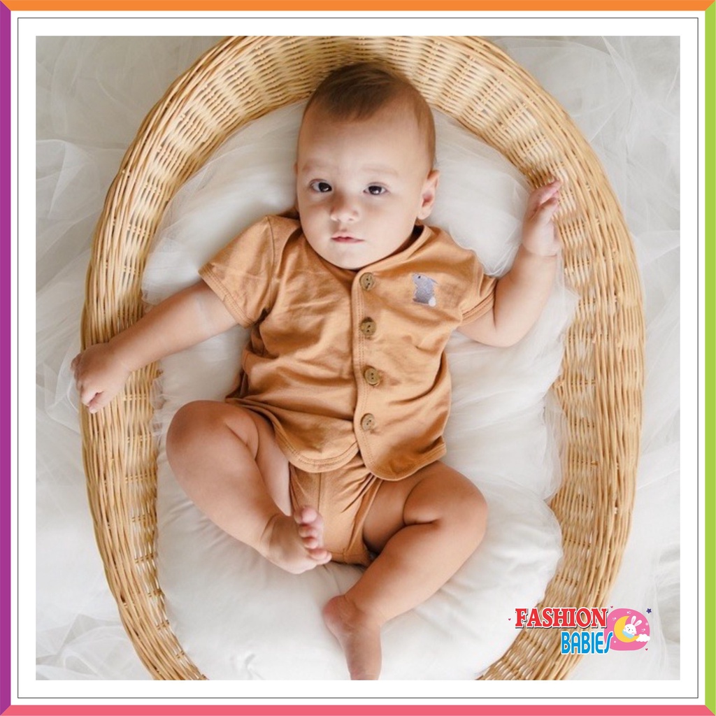 MOOI SHORT BUTTON SET | SETELAN PENDEK 0-2 TH ❤ Fashionbabies ❤