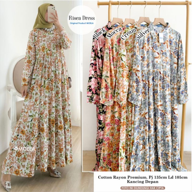 Risea Dress Ori Moela Gamis Motif Katun Rayon Premium