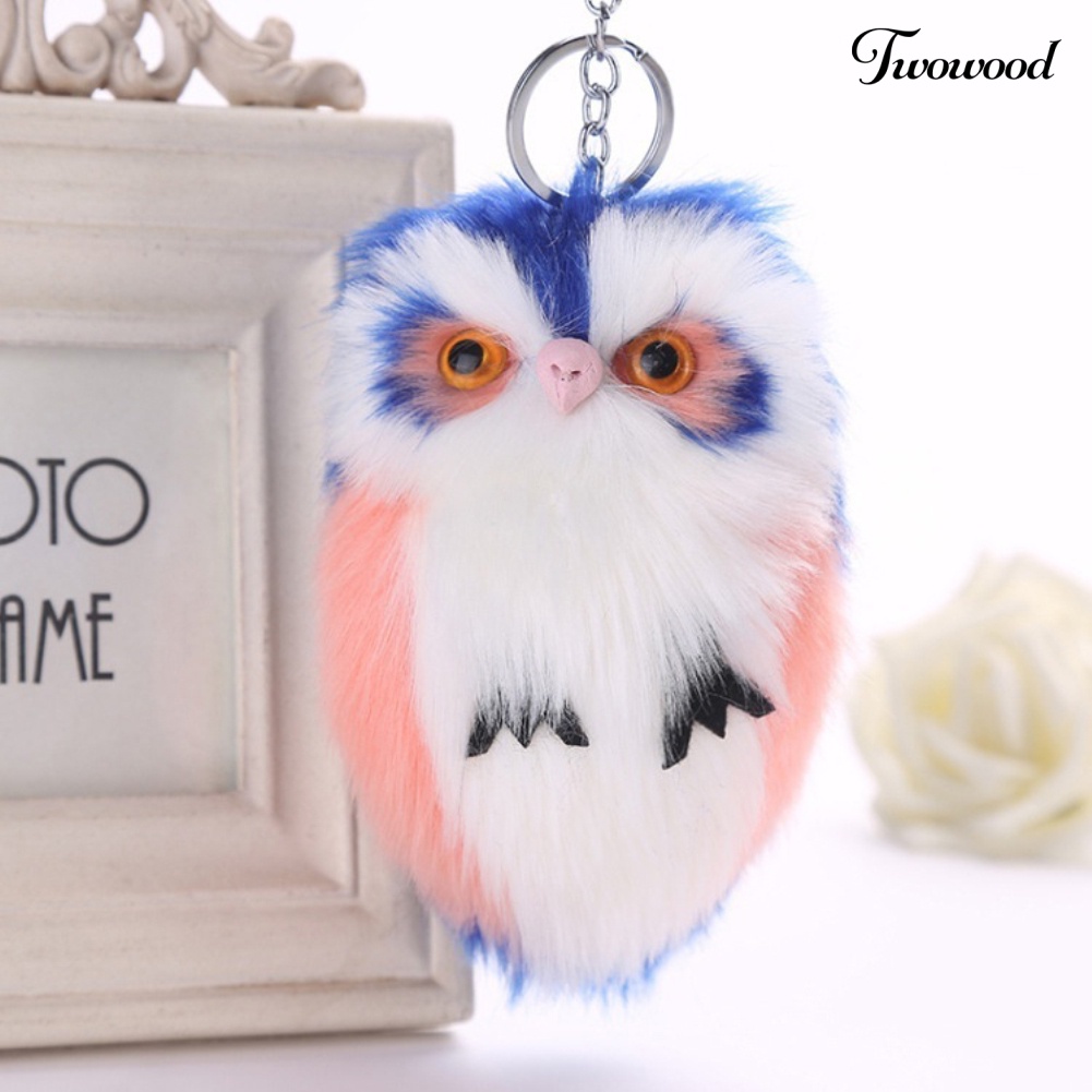 Twowood Cute Artificial Fur Fluffy Owl Pendant Keyring Gantungan Kunci Mobil Tas Gantung Dekorasi