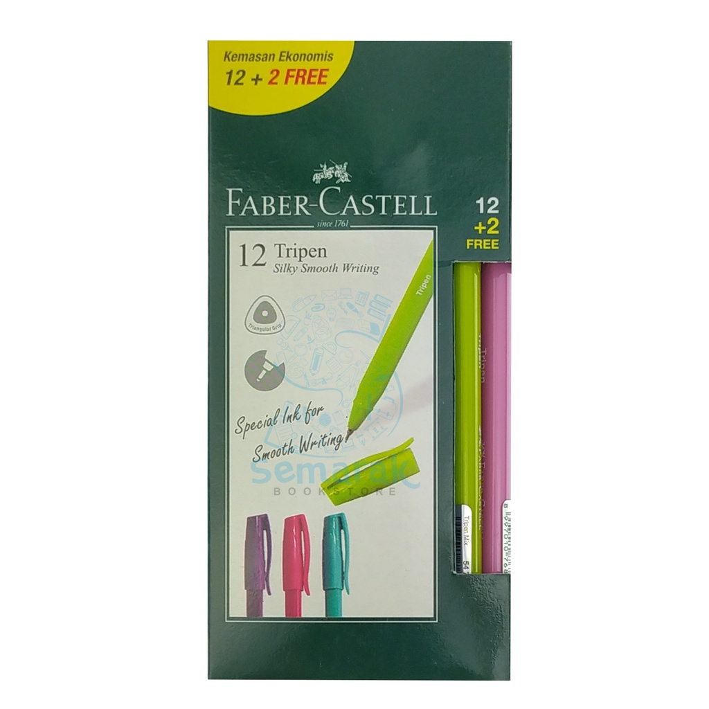 

Faber Castell Tripen Pulpen Tringular Grip 0.7 - Hitam [1 Gross/12 Pack @12 + 2 Free]