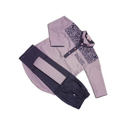 Baju setelan koko anak laki laki warna abu abu tangan panjang bahan katun toyobo celana jeans levis 