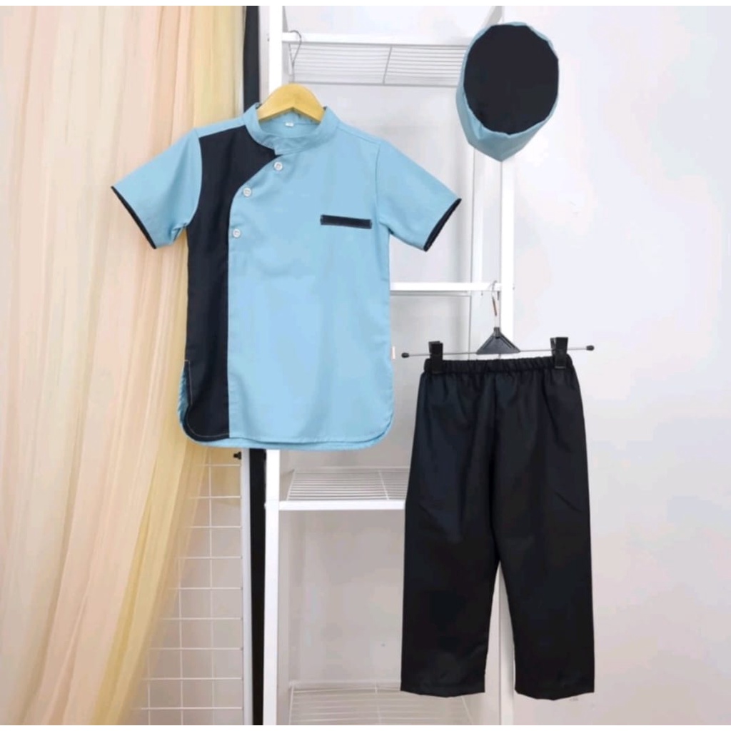 Muslim Set| Setelan Baju Koko Anak Laki-laki Umur 1-10 Tahun Setelan Baju Muslim Free Peci Anak Laki-laki Terbaru 2022