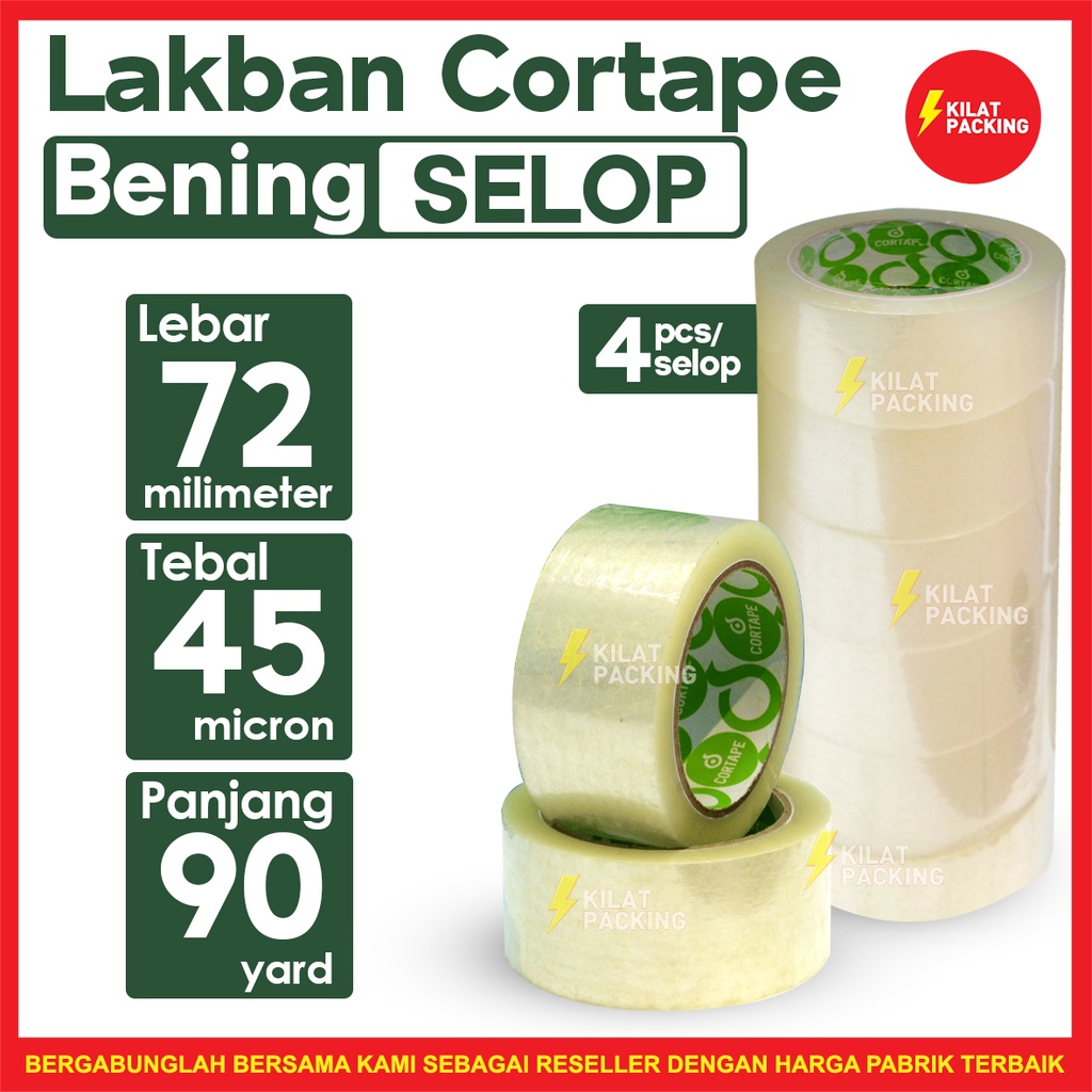 

Lakban Cortape Bening 3 Inch 72 mm x 90 yard Ekonomis 1 Selop