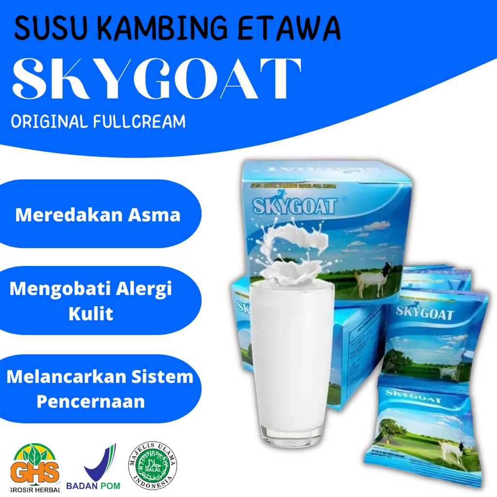 

Susu Kambing Etawa Full Cream SKY GOAT BPOM - Susu Etawa SKYGOAT Perbox Isi 10 Sachet