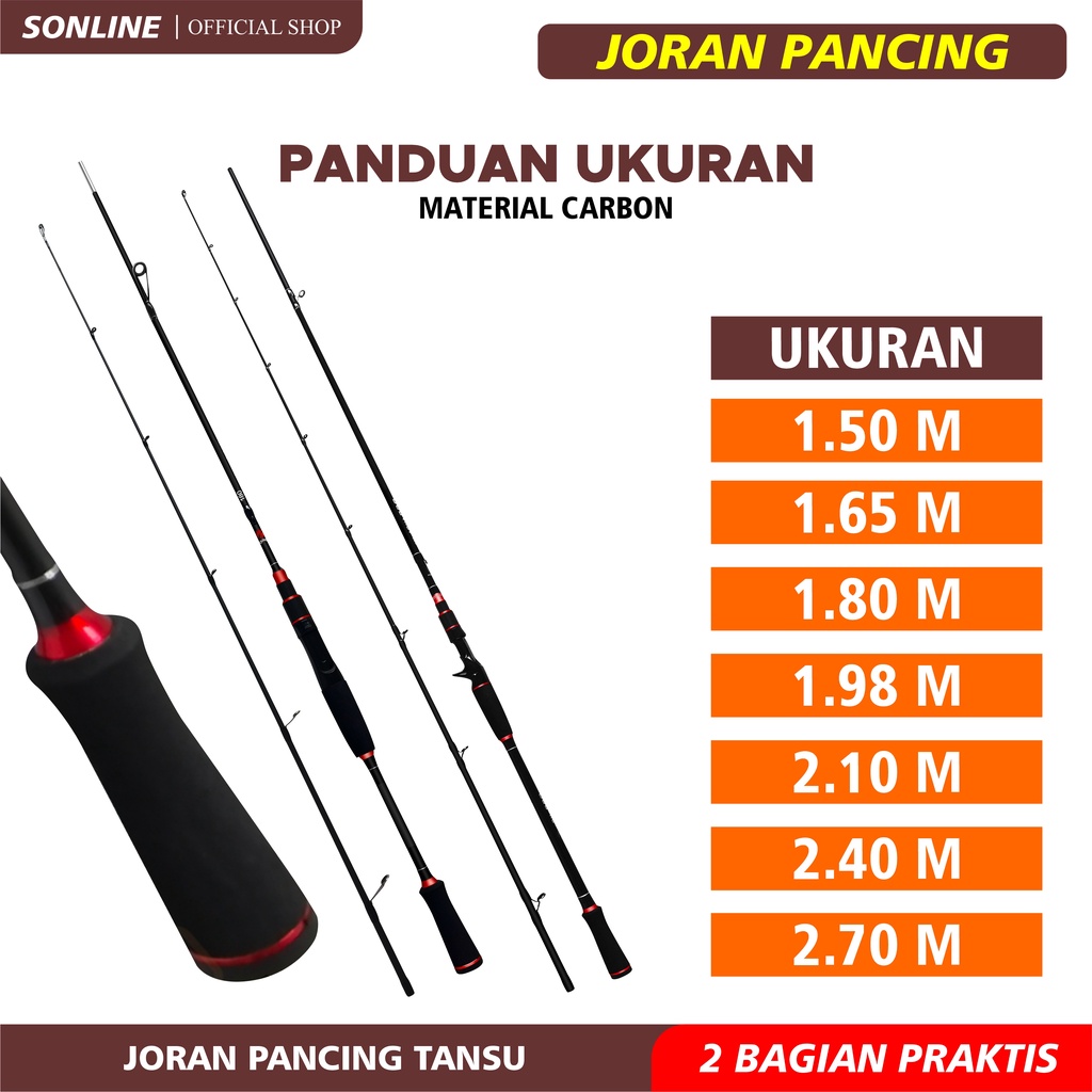 SONLINE Joran Pancing  Ultralight Super Premium 1.65m s/d 2.70m Fishing Rod Carbon Fiber Joran Pancing Spinning &amp; Casting Fishing Pole 2 Section Tansu