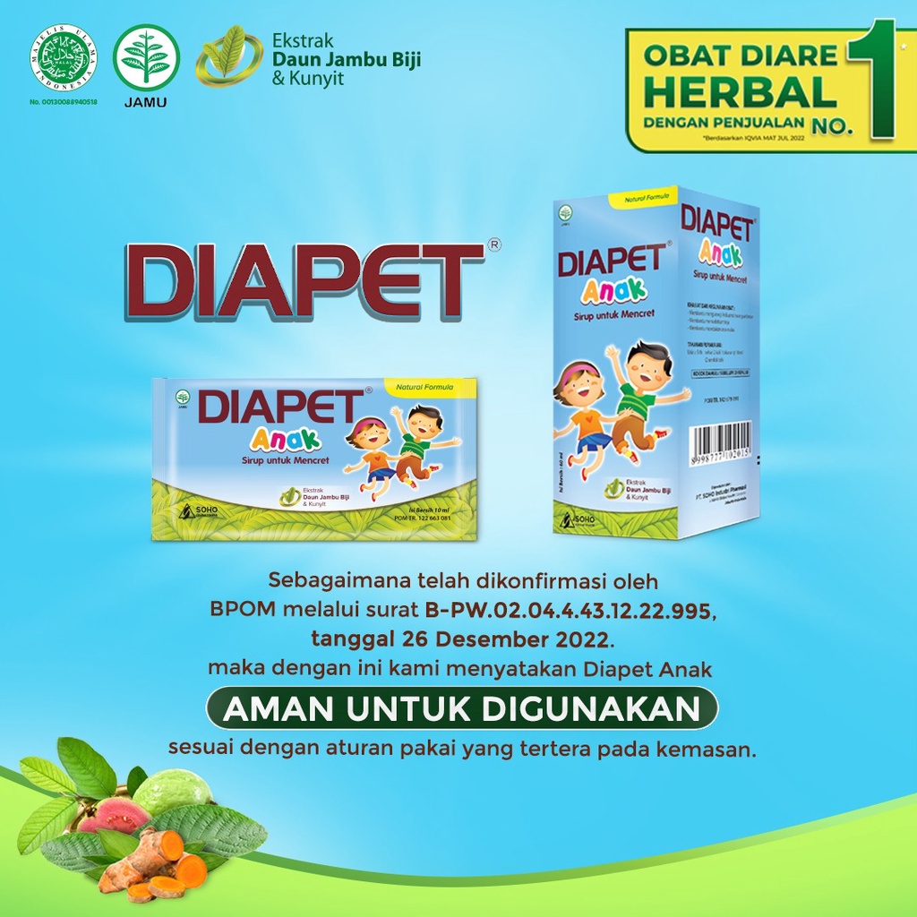 Diapet Anak Sirup Untuk Cepat Atasi Diare / Mencret 6 Sachet @10ml