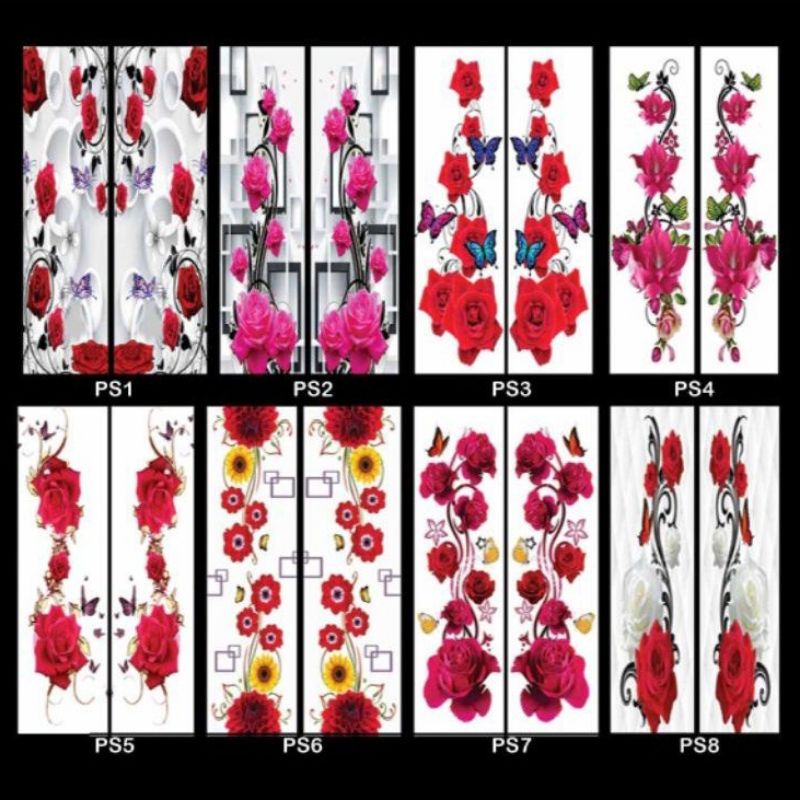 Stiker kaca revers motif bunga Mawar pink merah cantik